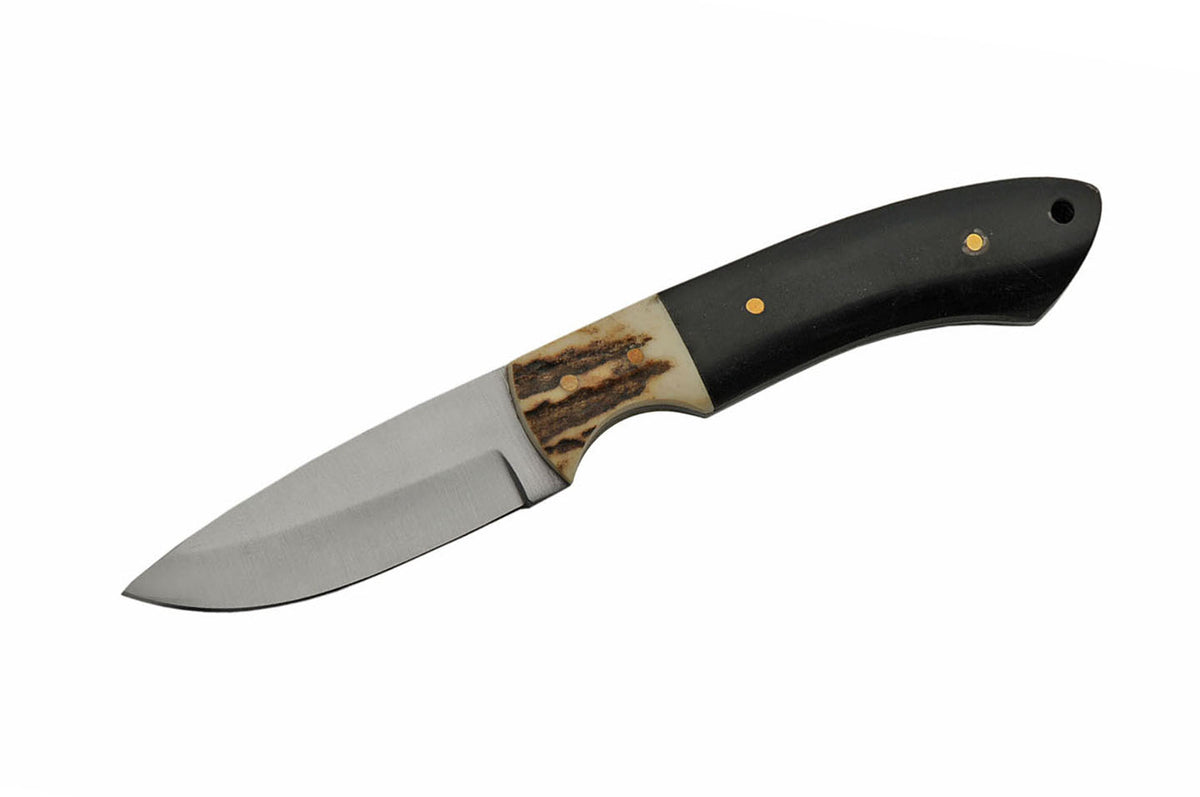 Small fixed blade hunter with buffalo horn and stag bone handle and drop point blade – photo 3 of 5