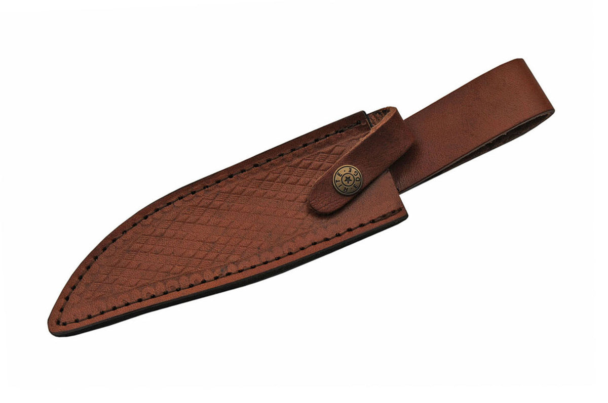 Bowie knife with walnut finger-grip handle, brass guard and leather sheath – photo 5 of 6