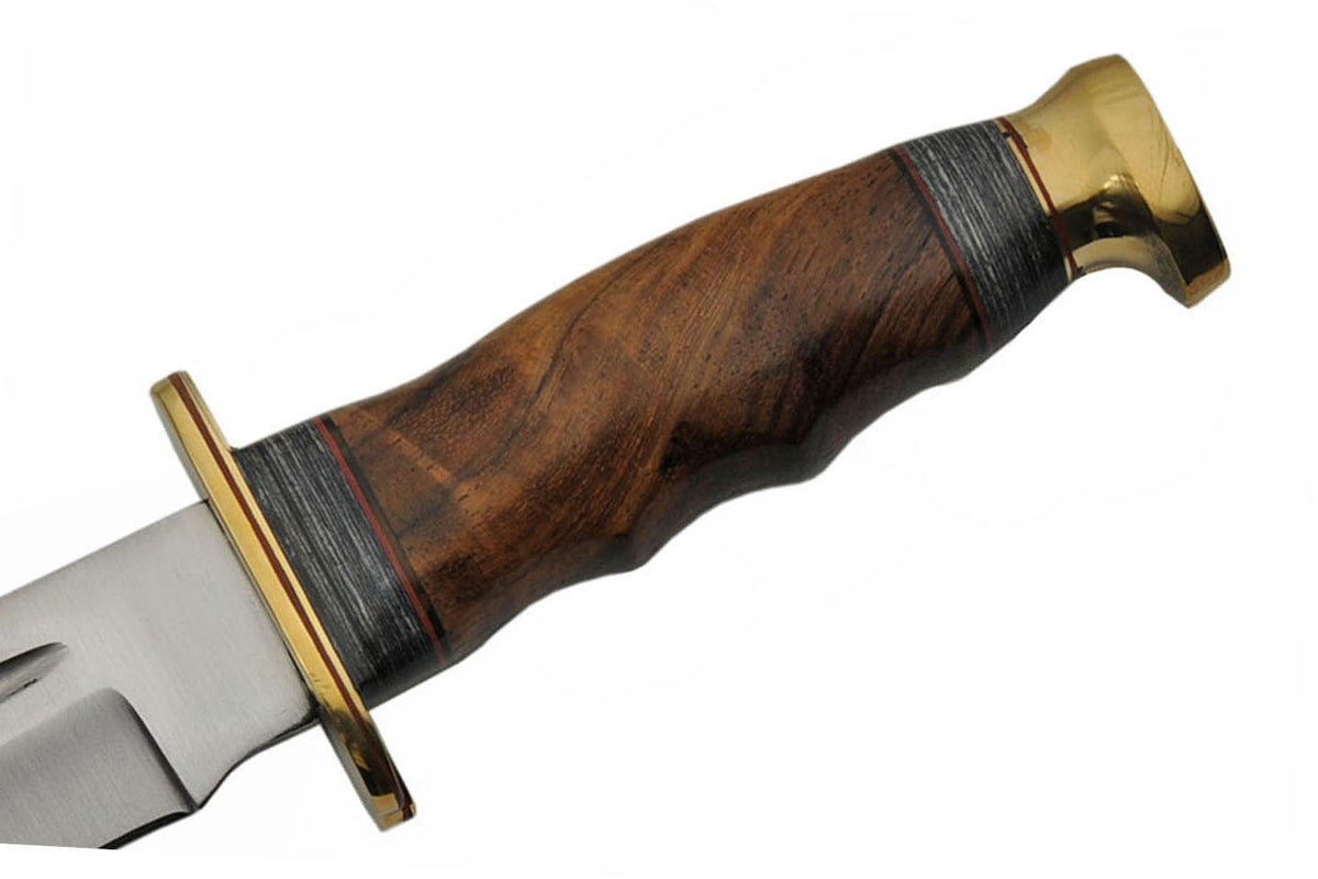 Bowie knife with walnut finger-grip handle, brass guard and leather sheath – photo 6 of 6