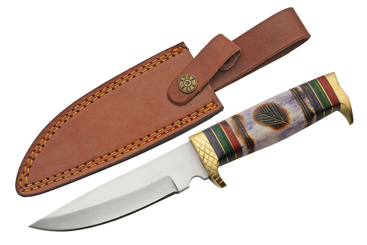 Wind Painter hunting knife with stained bone handle, colored spacers and brass guard – photo 4 of 8