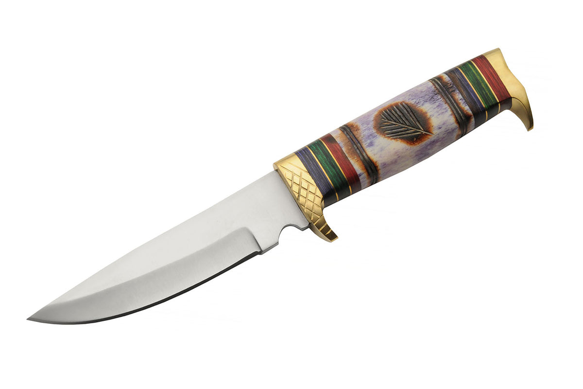 Wind Painter hunting knife with stained bone handle, colored spacers and brass guard – photo 5 of 8