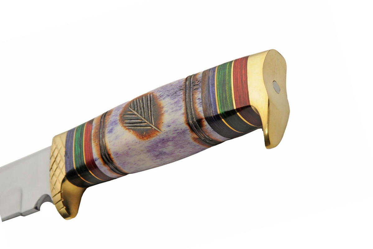 Wind Painter hunting knife with stained bone handle, colored spacers and brass guard – photo 7 of 8