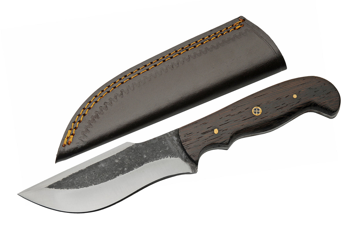Iron Wrought fixed blade knife with dark brown wood handle and leather belt sheath – photo 5 of 8