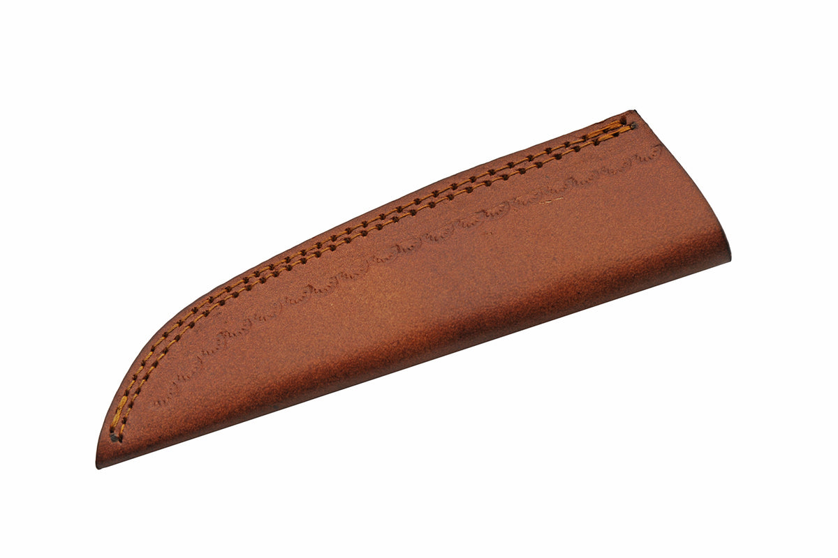 Camel bone and wood handle fixed blade hunting knife with clip point blade and leather sheath – photo 5 of 8