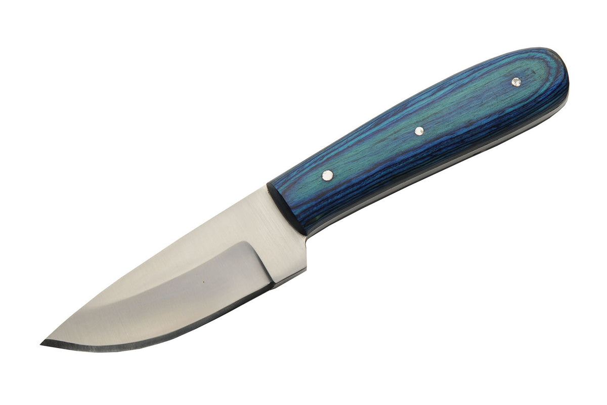 Umbra Forest skinner knife with blue wood handle and brown leather sheath – photo 4 of 8