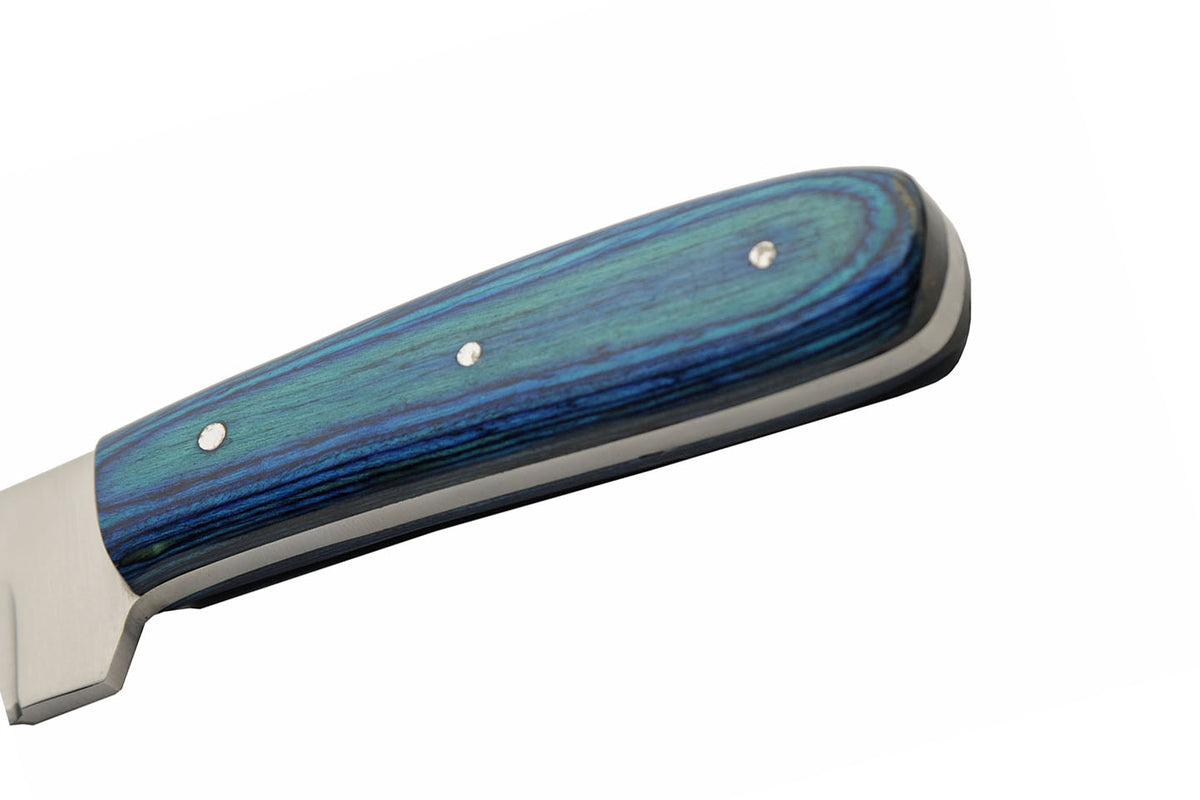 Umbra Forest skinner knife with blue wood handle and brown leather sheath – photo 6 of 8