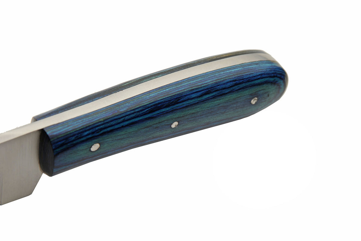 Umbra Forest skinner knife with blue wood handle and brown leather sheath – photo 7 of 8