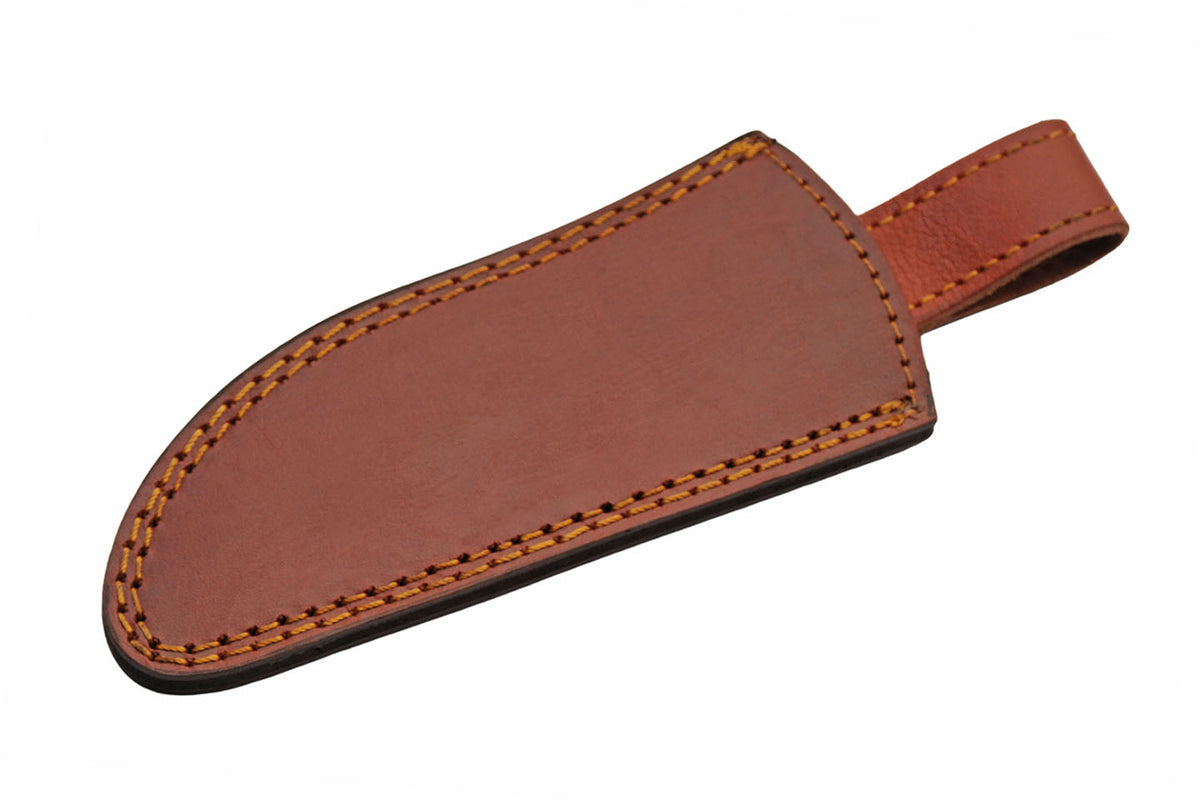 Ram's horn fixed blade hunting knife with satin clip point blade and leather sheath – photo 4 of 8