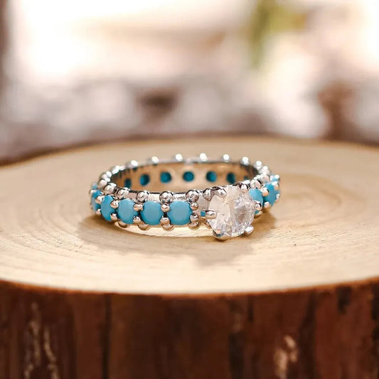 Inlaid Turquoise Zircon 925 Sterling Silver Ring - Bumpkin Ranchwear