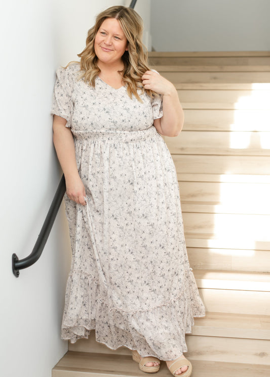 Isabella Blue Floral V Neck Maxi Dress