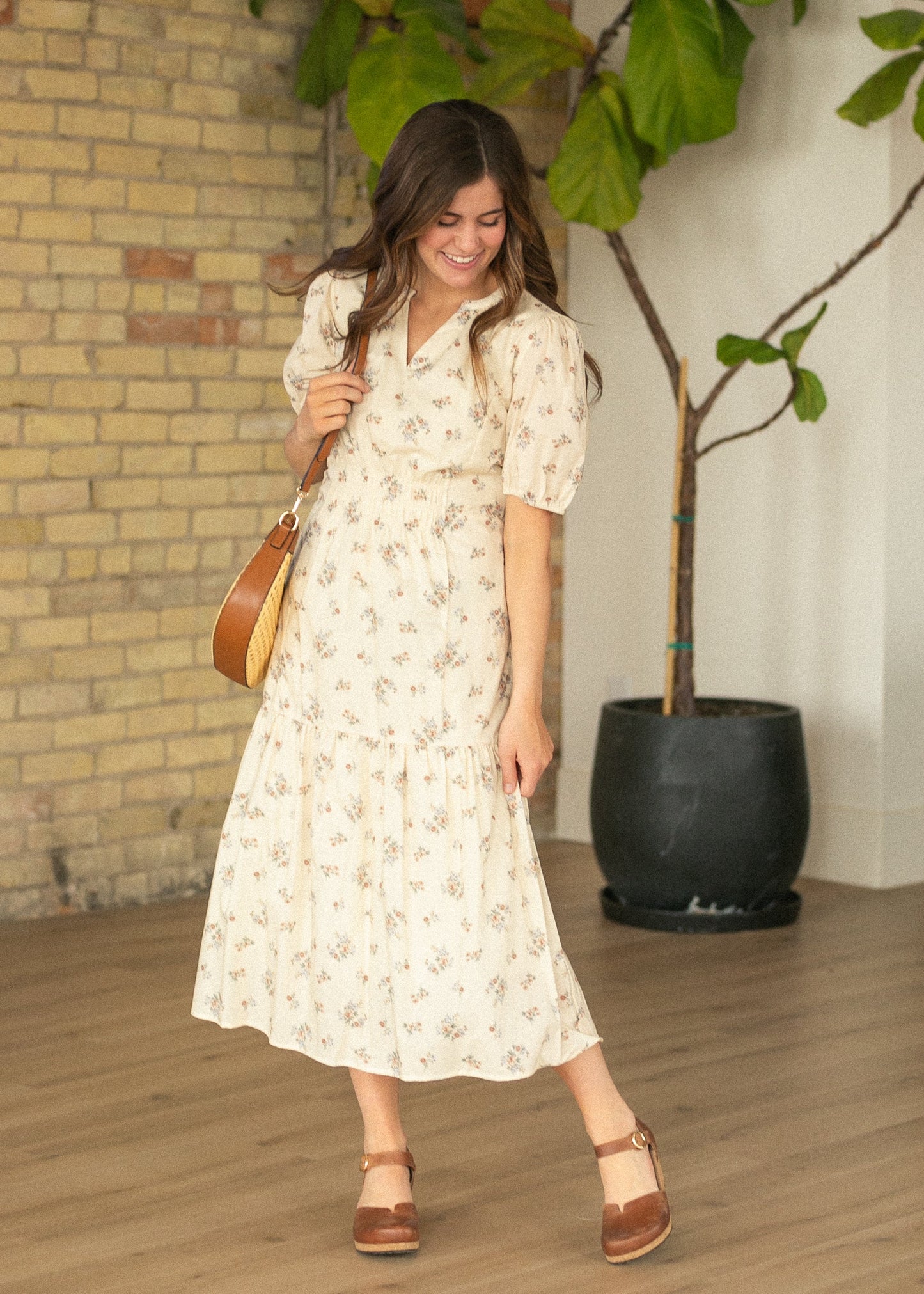 Katrina Half Sleeve Floral Midi Dress