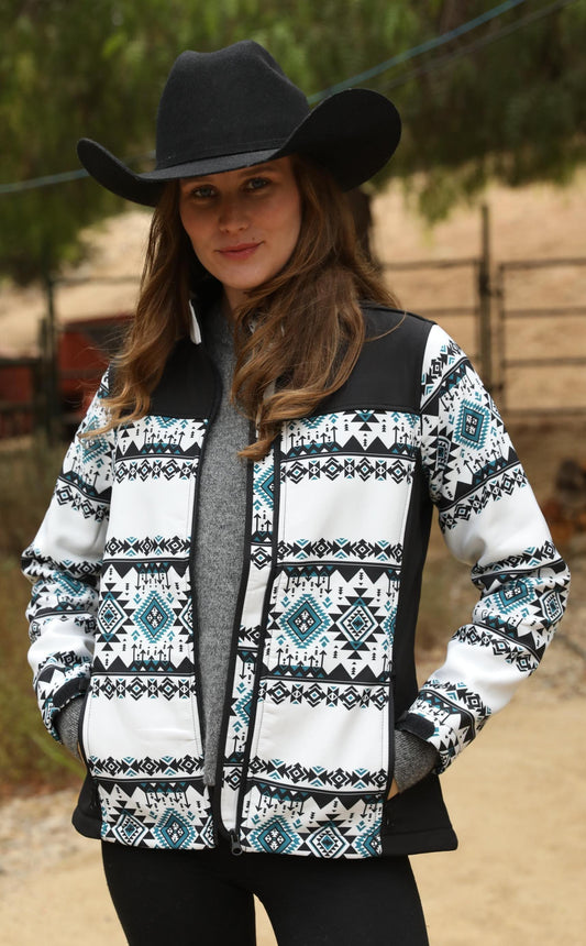 Ladies Softshell Water-Resistant Black And White Western Wear Jacket