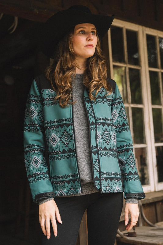 Ladies Softshell Water - Resistant Teal Western Wear Jacket - Bumpkin Ranchwear