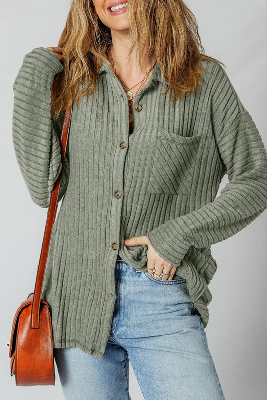 Lucia Ribbed Texture Button Up Shacket - Bumpkin Ranchwear