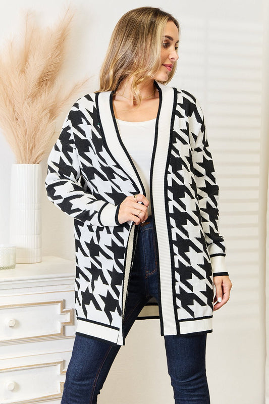 Mandy Woven Right Houndstooth Open Front Longline Cardigan - Bumpkin Ranchwear