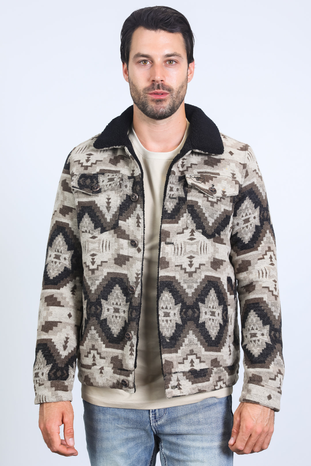 Aztec Quilted Fur-Lined Jacket
