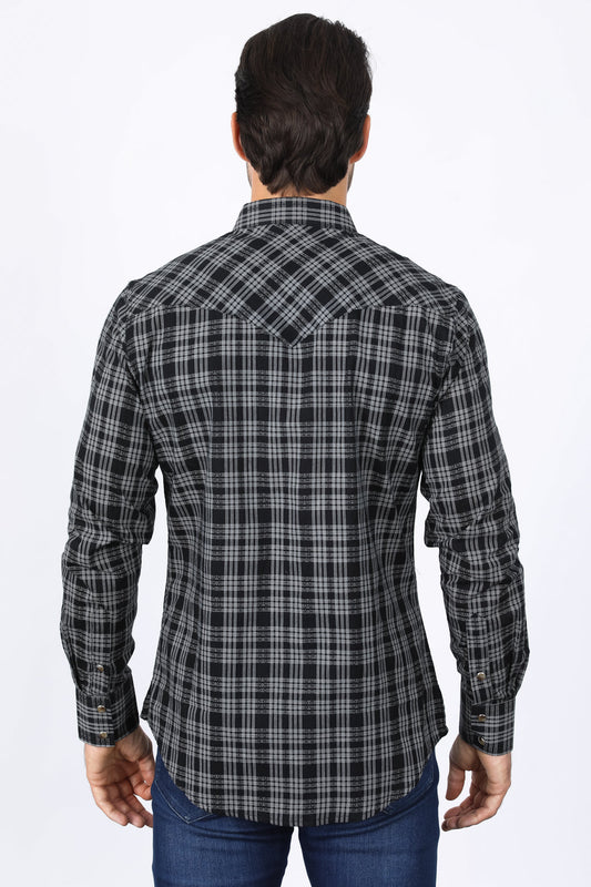 Western Checkered Black Long Sleeve Shirts