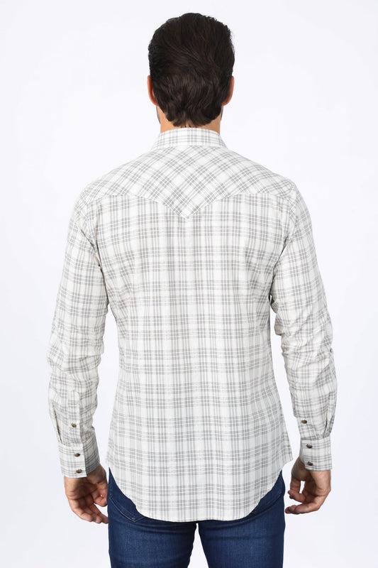 Western Checkered White Long Sleeve Shirts