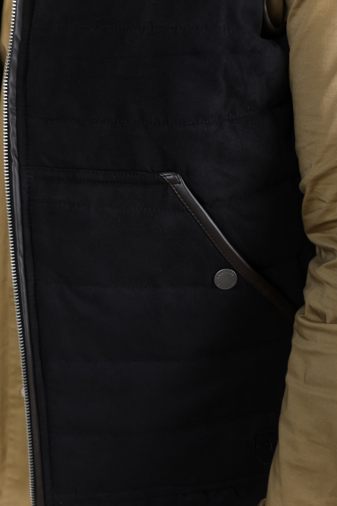 Fur Lined Quilted Faux Suede Vest - Black