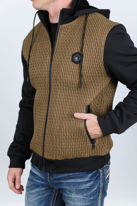 Mens Fur Lined Quilted Hooded Jacket - Camel - Bumpkin Ranchwear