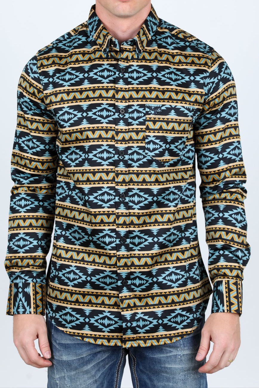 Men’s Legendary Aztec Cotton Spandex Modern Fit shirt - Black - Bumpkin Ranchwear