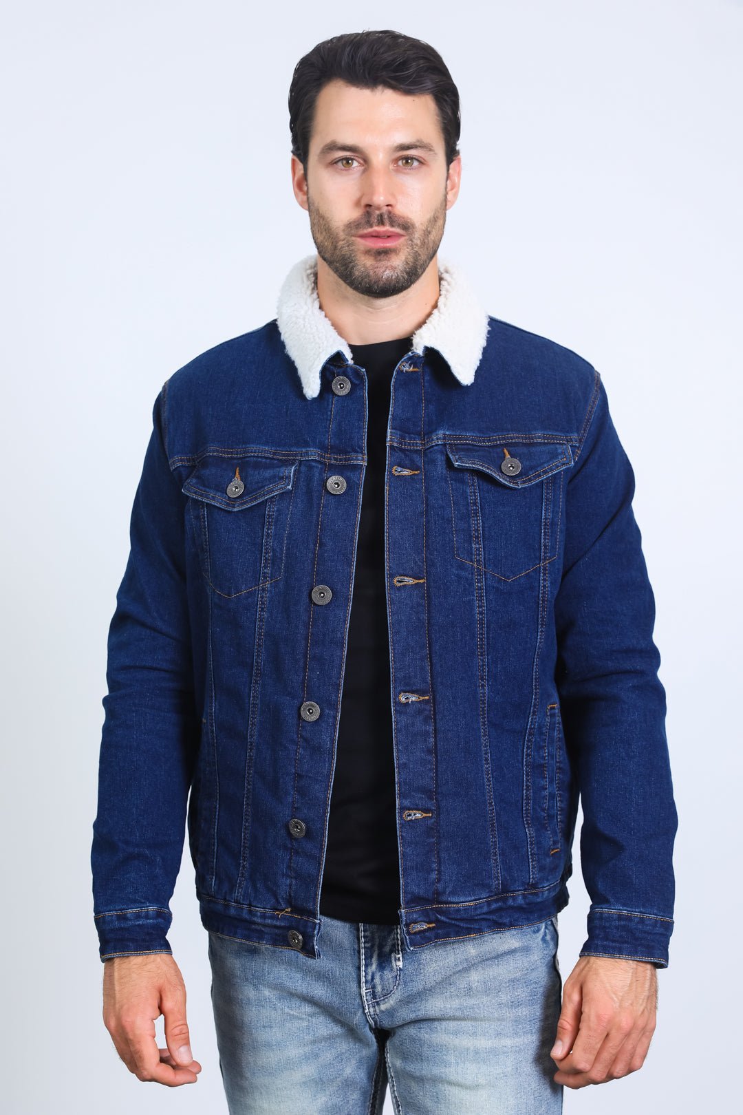 Mens Sherpa Lined Denim Jacket - Indigo - Bumpkin Ranchwear
