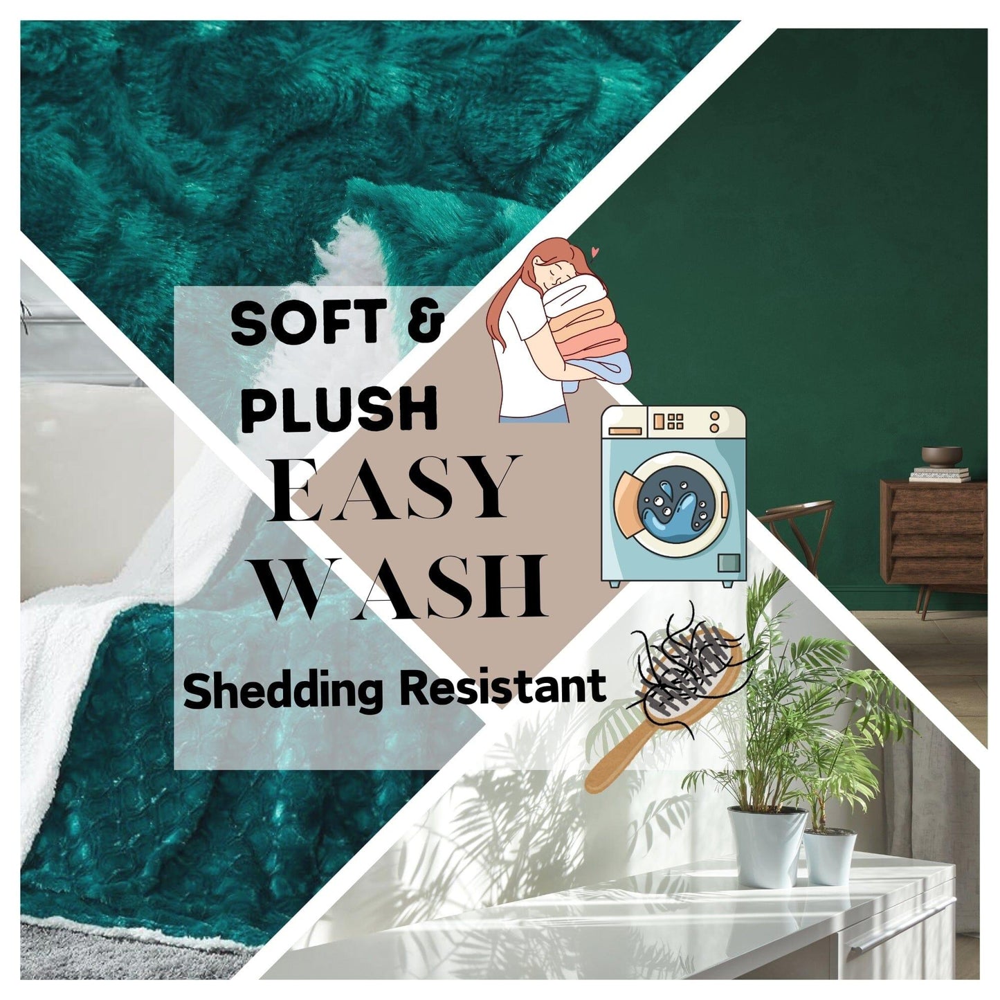 Mermaid Scales Emerald Green Blue w/ Sherpa Backside Faux Fur Throw Blanket - Bumpkin Ranchwear