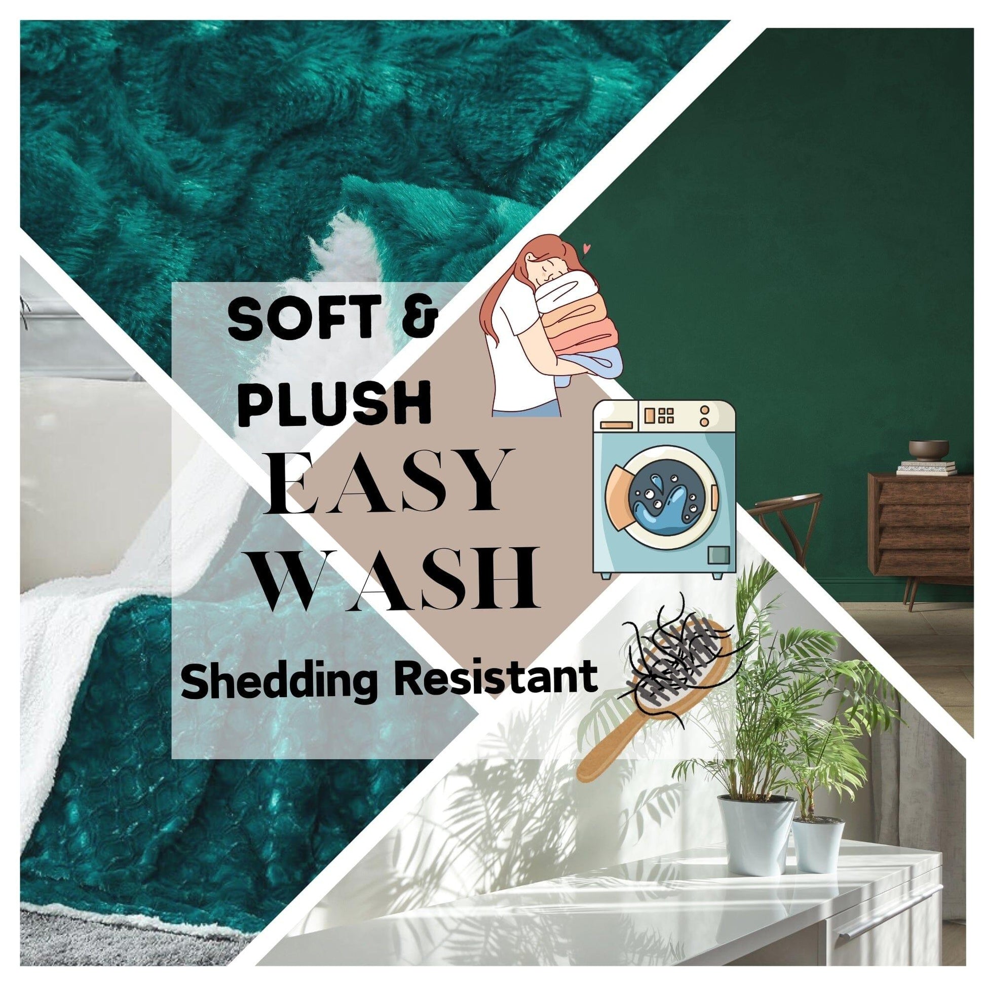 Mermaid Scales Emerald Green Blue w/ Sherpa Backside Faux Fur Throw Blanket - Bumpkin Ranchwear