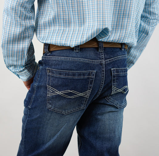 Drover Badlands Fit - Stretch Fabric, Slim, Low-Rise, Straight Leg, Boot Cut (Mid Wash & Faded)