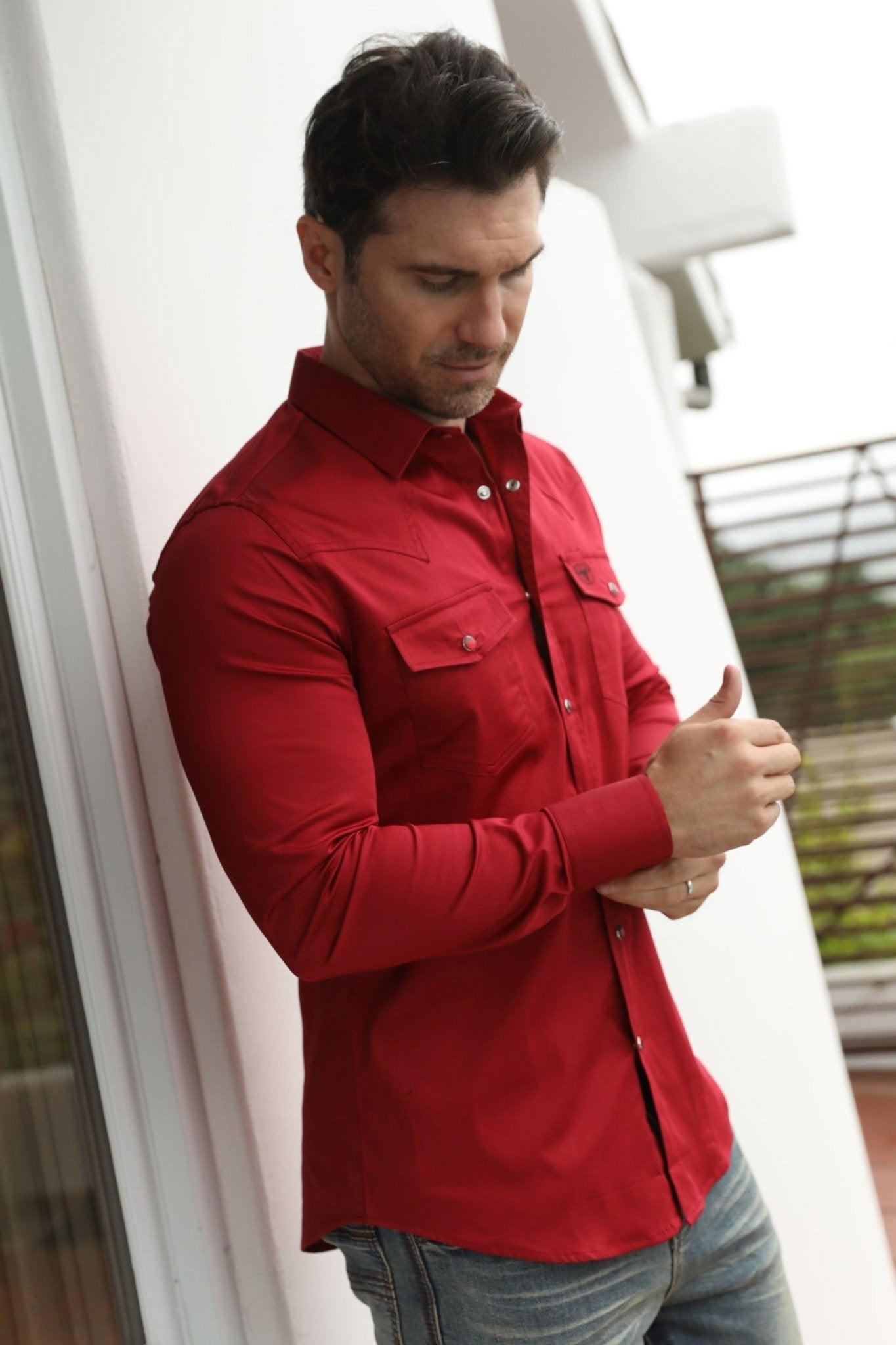 Modern Fit Solid Red Dress Shirt