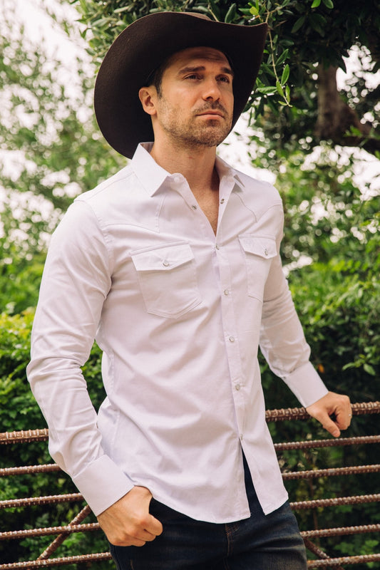 Modern Fit Solid White Dress Shirt - Bumpkin Ranchwear
