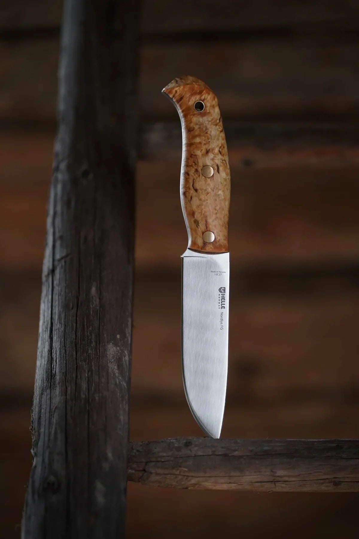 Helle Nordlys FG Flat Grind Knife – 12C27 Stainless, Full Tang, Curly Birch