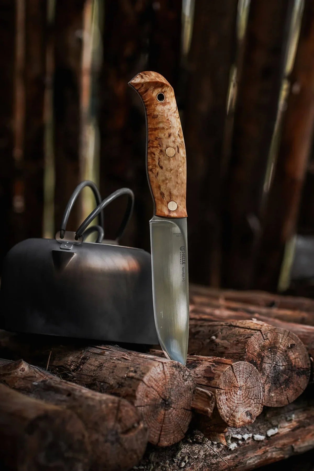 Helle Nordlys FG Flat Grind Knife – 12C27 Stainless, Full Tang, Curly Birch