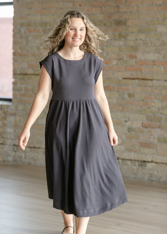 Olivia A-line Solid Midi Dress