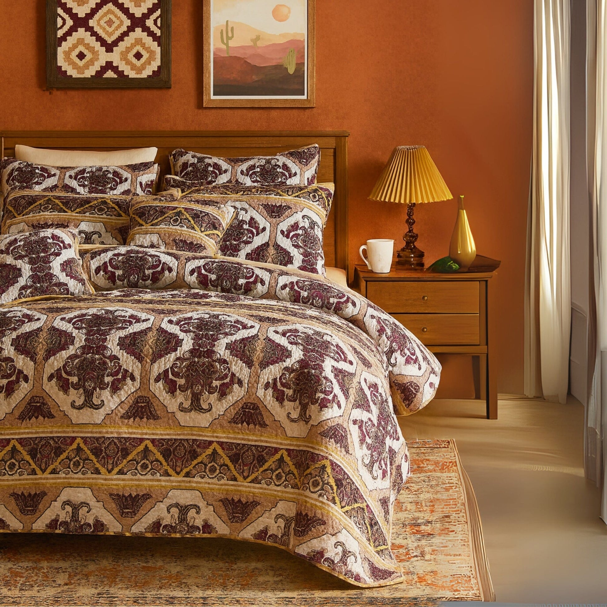 Persian Design Intricate Ornate Print Coverlet w/ Shams - Bumpkin Ranchwear