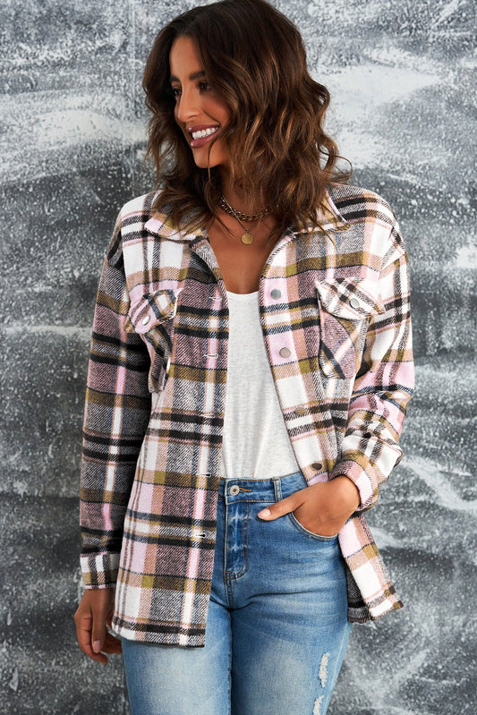 Plaid Button Boyfriend Style Shirt Jacket with Breast Pockets - Bumpkin Ranchwear
