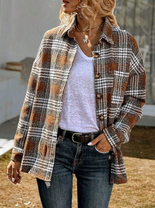 Plaid Button Up Long Sleeve Shacket - Bumpkin Ranchwear