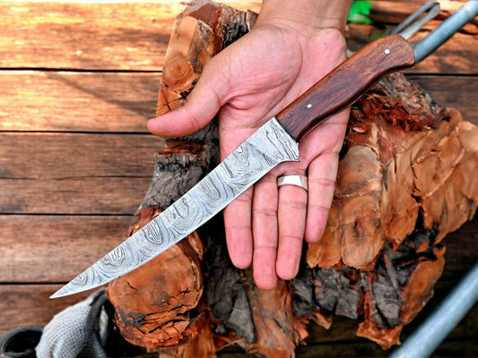Premium Damascus Fillet Knife – 7.6" Blade, Rosewood Handle - Bumpkin Ranchwear