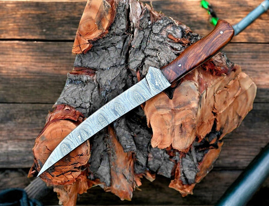 Premium Damascus Fillet Knife – 7.6" Blade, Rosewood Handle - Bumpkin Ranchwear
