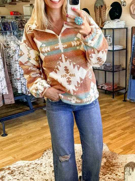 Quarter Zip Aztec Sweatshirt - Bumpkin Ranchwear