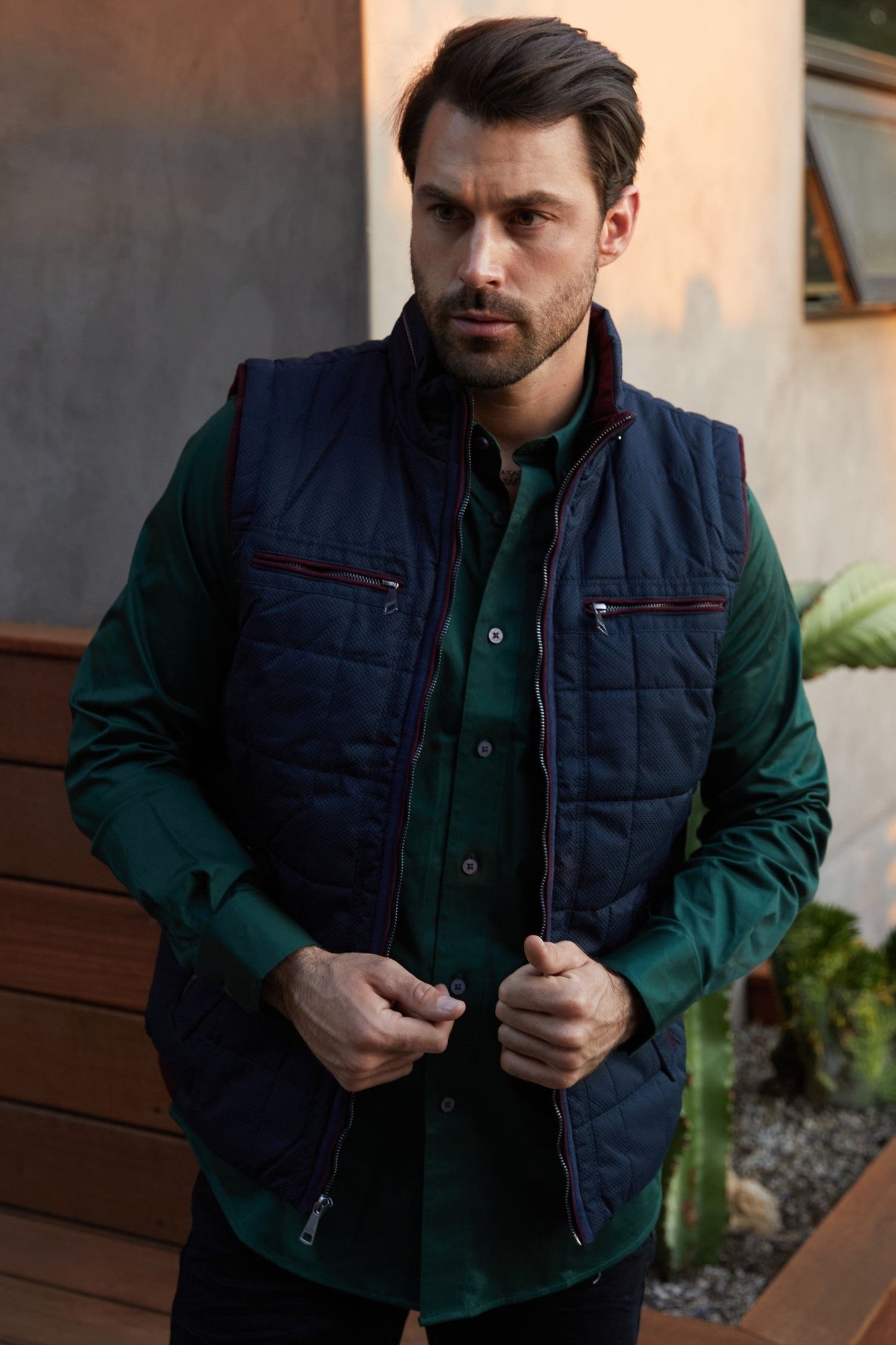 Men's Quilted Fur Lined Vest - Camel