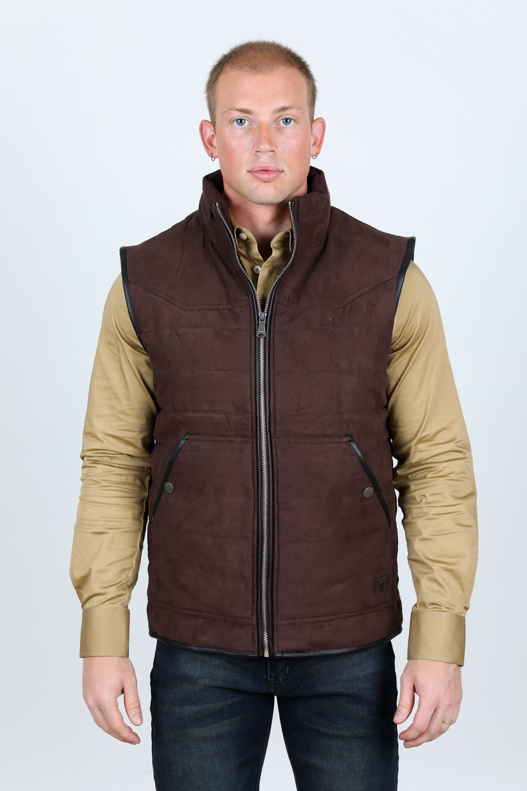 Fur Lined Quilted Faux Suede Vest - Black