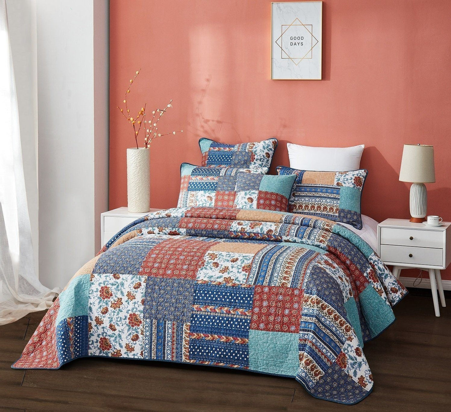 Ranch House Floral Patchwork Cotton Quilted Bedspread Set - Bumpkin Ranchwear