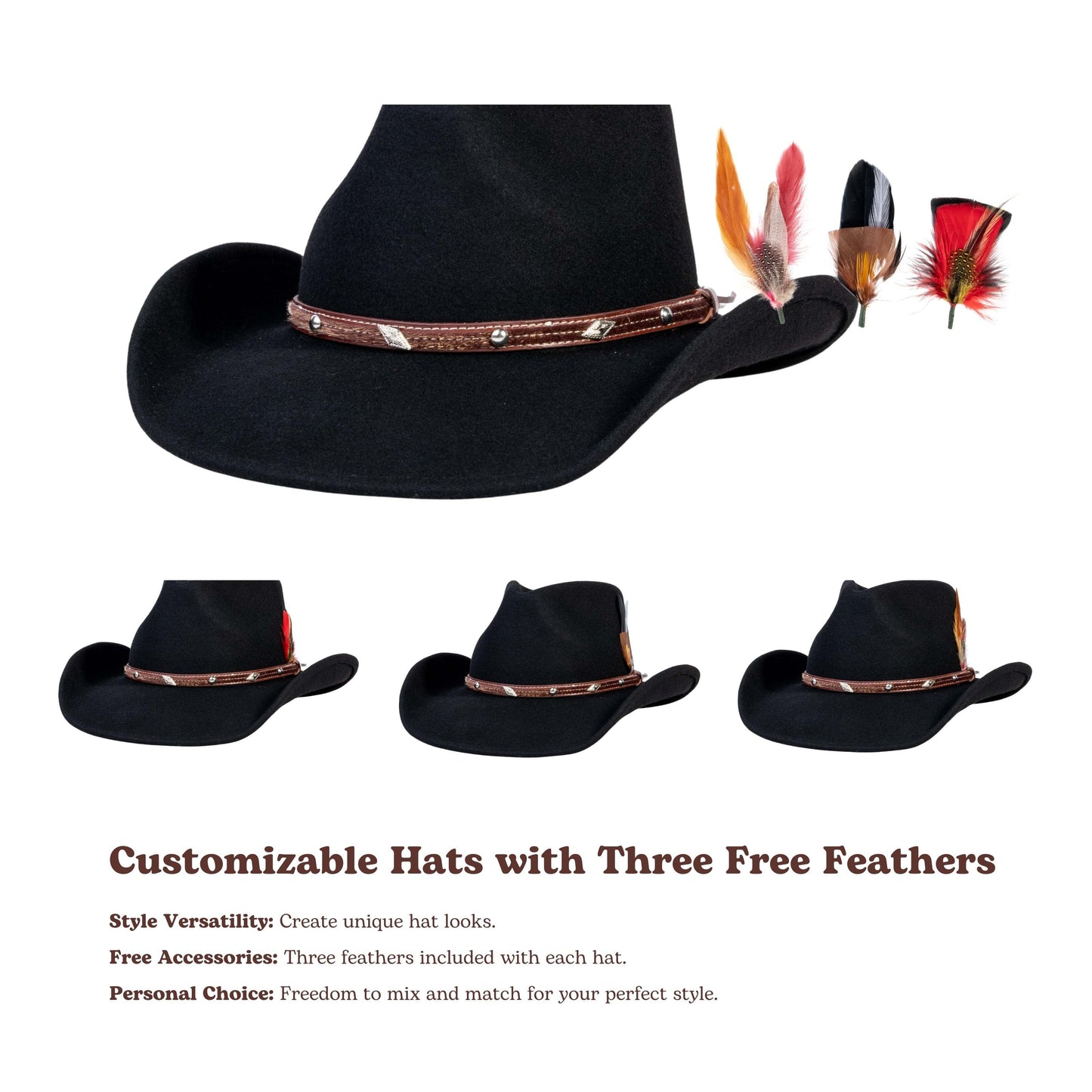 Raven Black Felt Cowboy Hat
