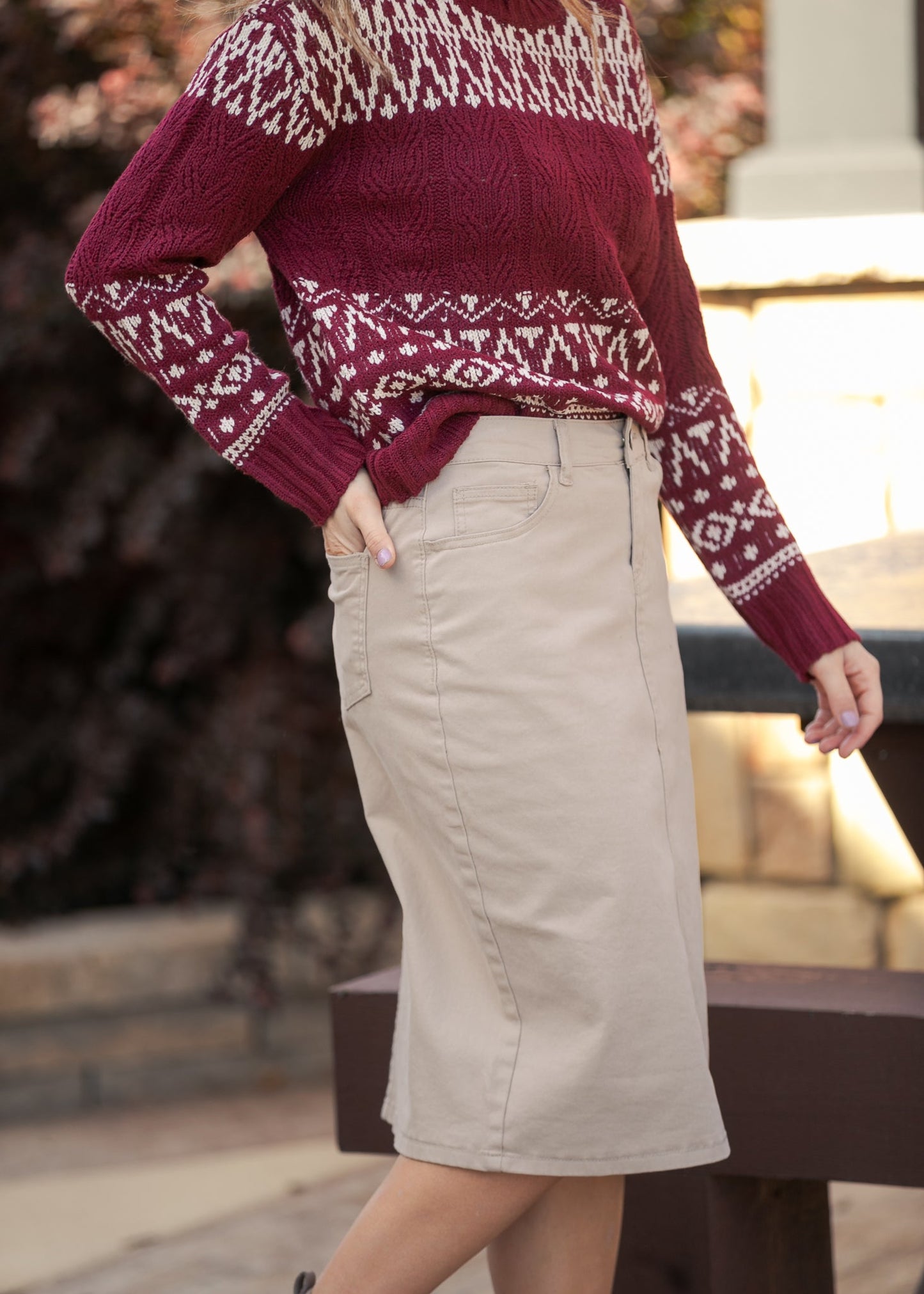 Remi Simply Taupe Denim Midi Skirt