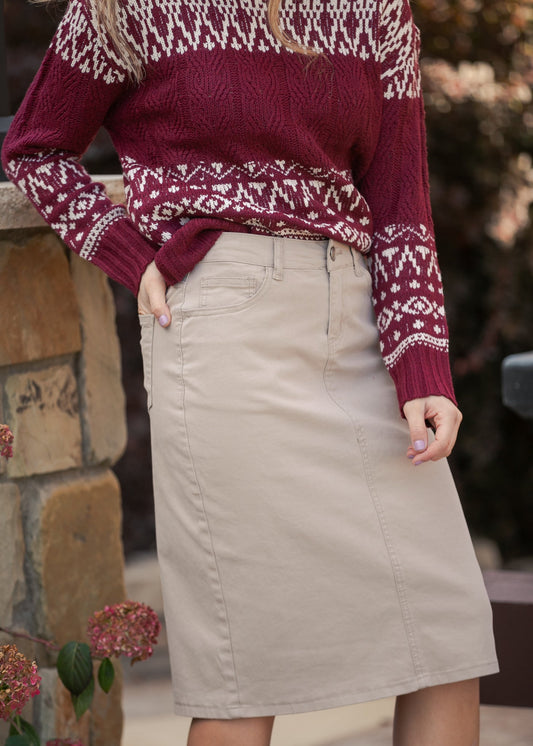 Remi Simply Taupe Denim Midi Skirt