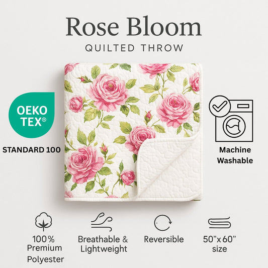 Romantic Roses Floral Throw Blanket - Lovely Spring Pink & White Scalloped Edges - Bumpkin Ranchwear