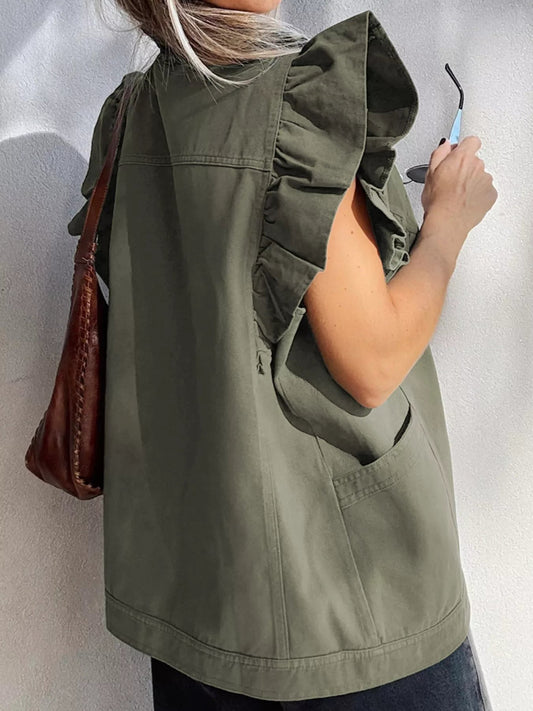 Ruffled Patchwork Cotton Denim Jacket Vest - Bumpkin Ranchwear