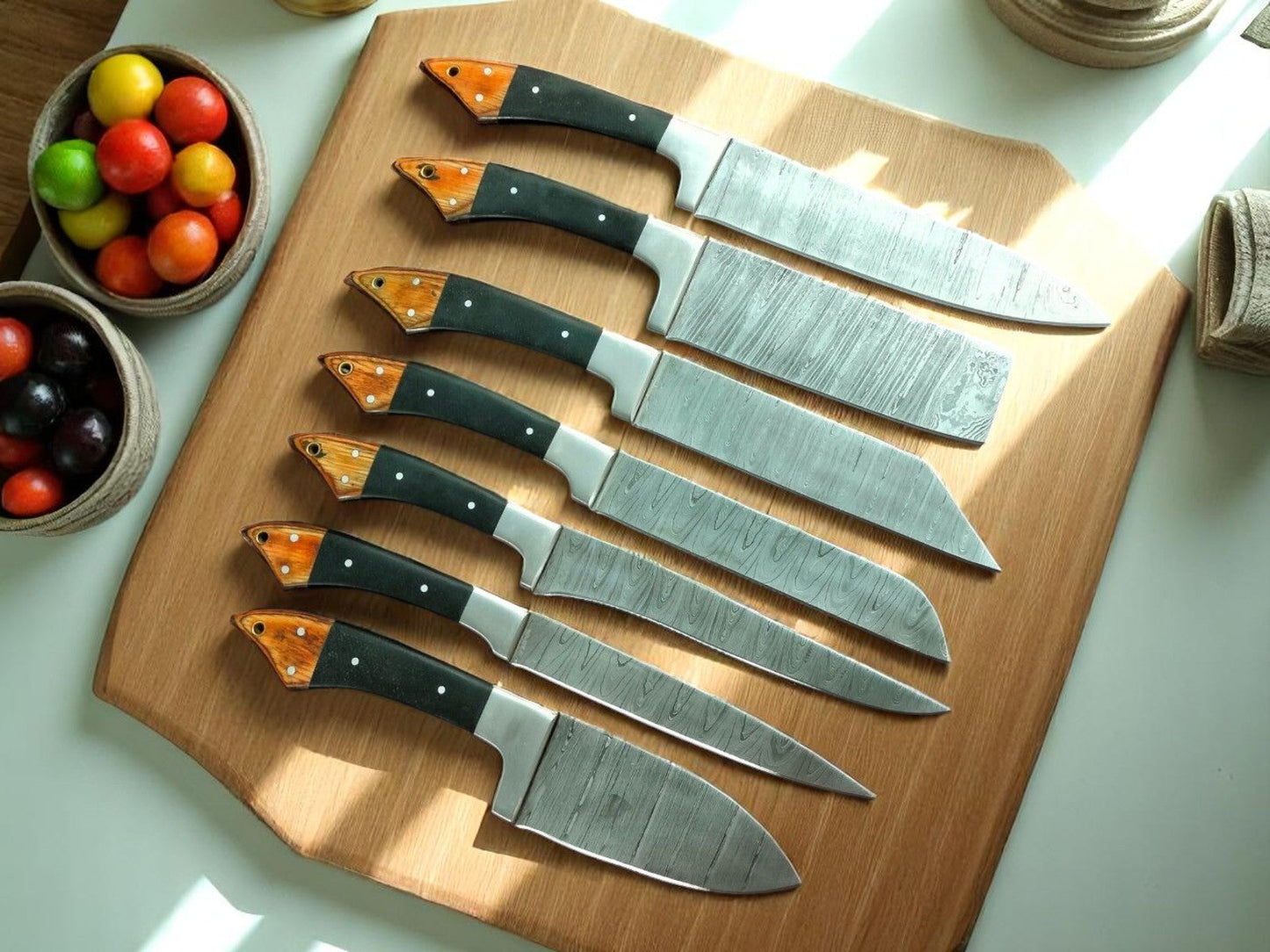 Knive Set – 7-Piece Full Tang Damascus Steel with Leather Roll