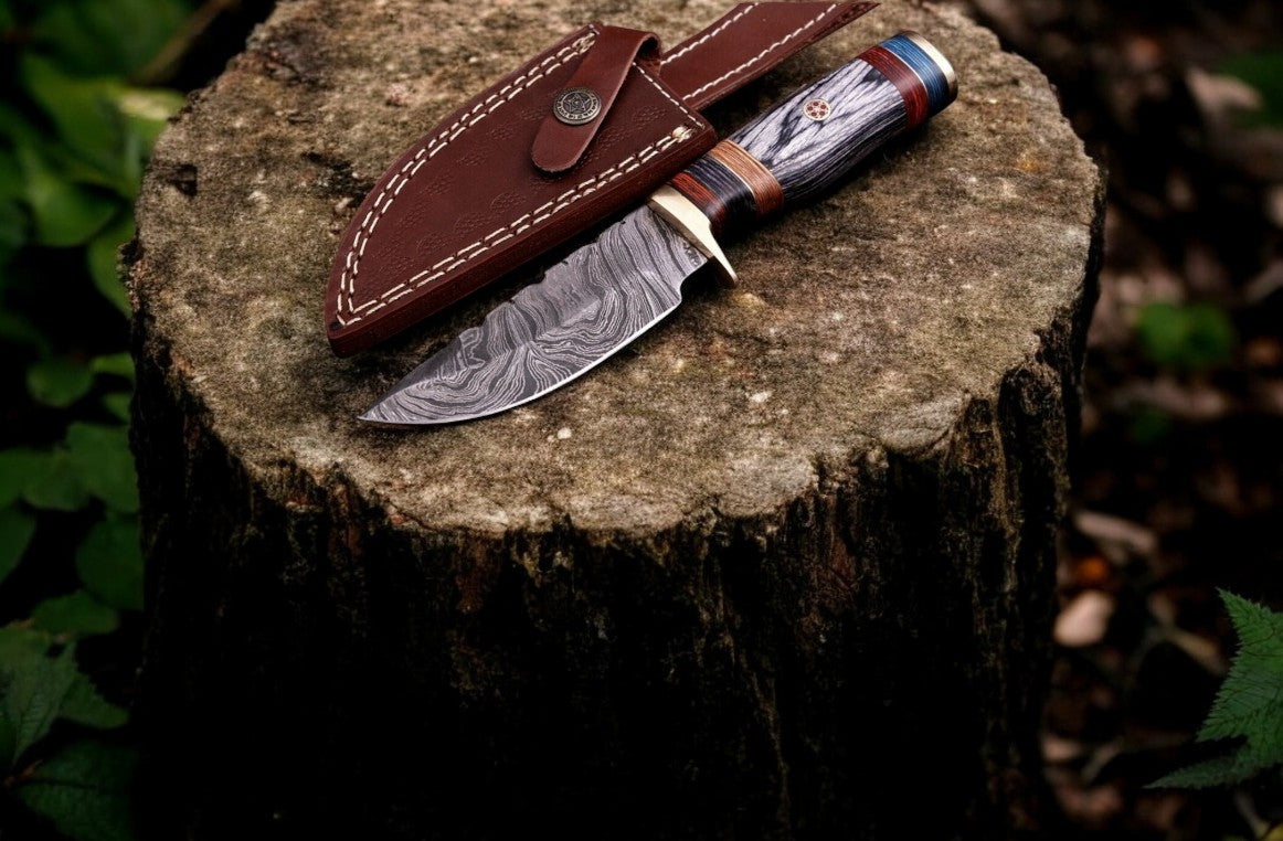 Handmade Damascus Hunting Knife with Exotic Wood Handle